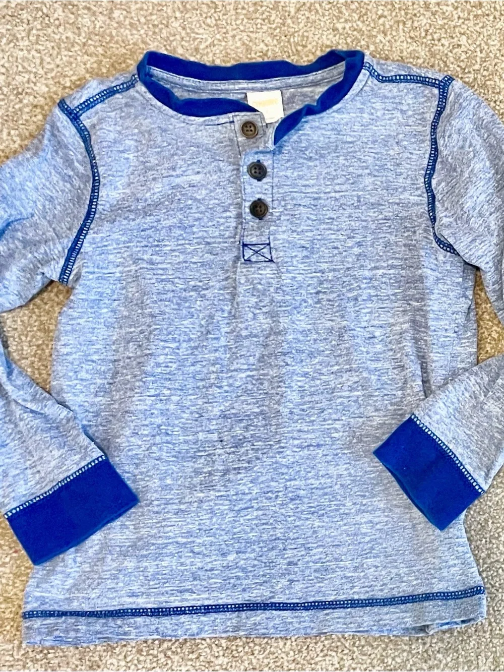 Cat & Jack Light Blue Long-Sleeve Henley with Royal Blue Trim